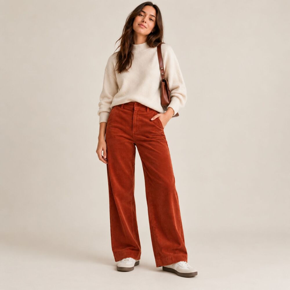 Uniqlo Comptoir des Cotonniers Womens Rust Corduroy Wide Leg Pants Large